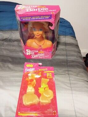 1993 Giltter Hair Barbie Styling Head,1994 Cut N Style  Barbie Attachable Hair